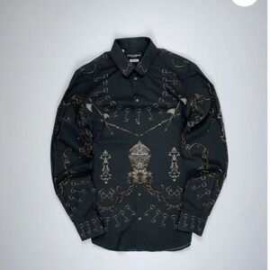 Dolce Gabbana Graphic Print Keys Armour Button Ups Shirt Small